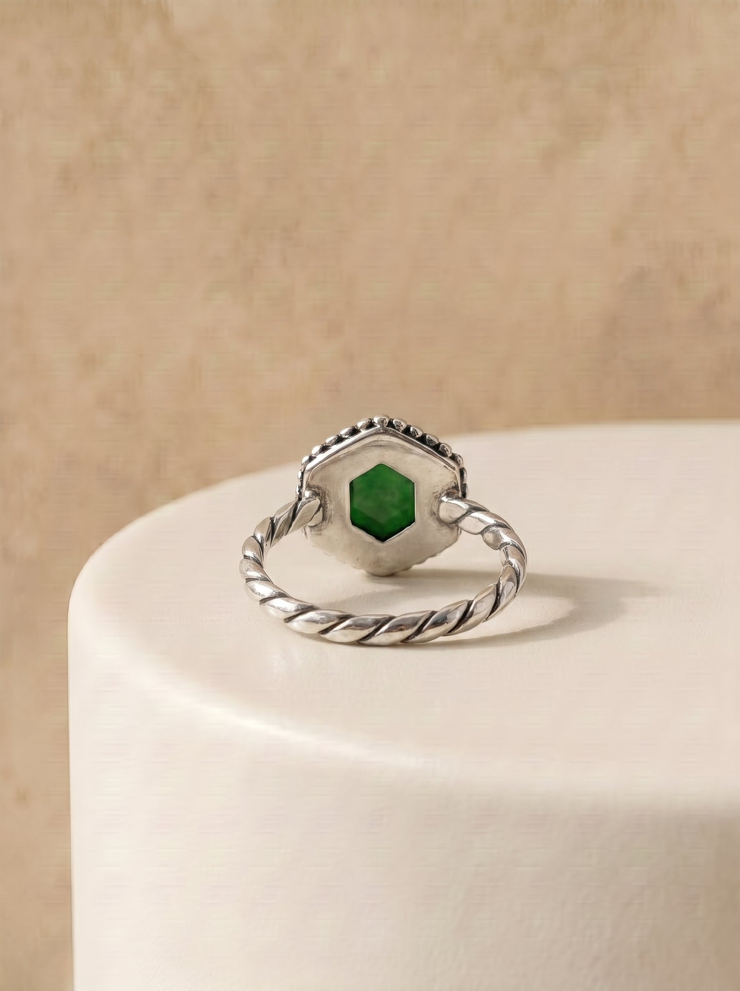 Green Jade Hexagon Sterling Silver Ring