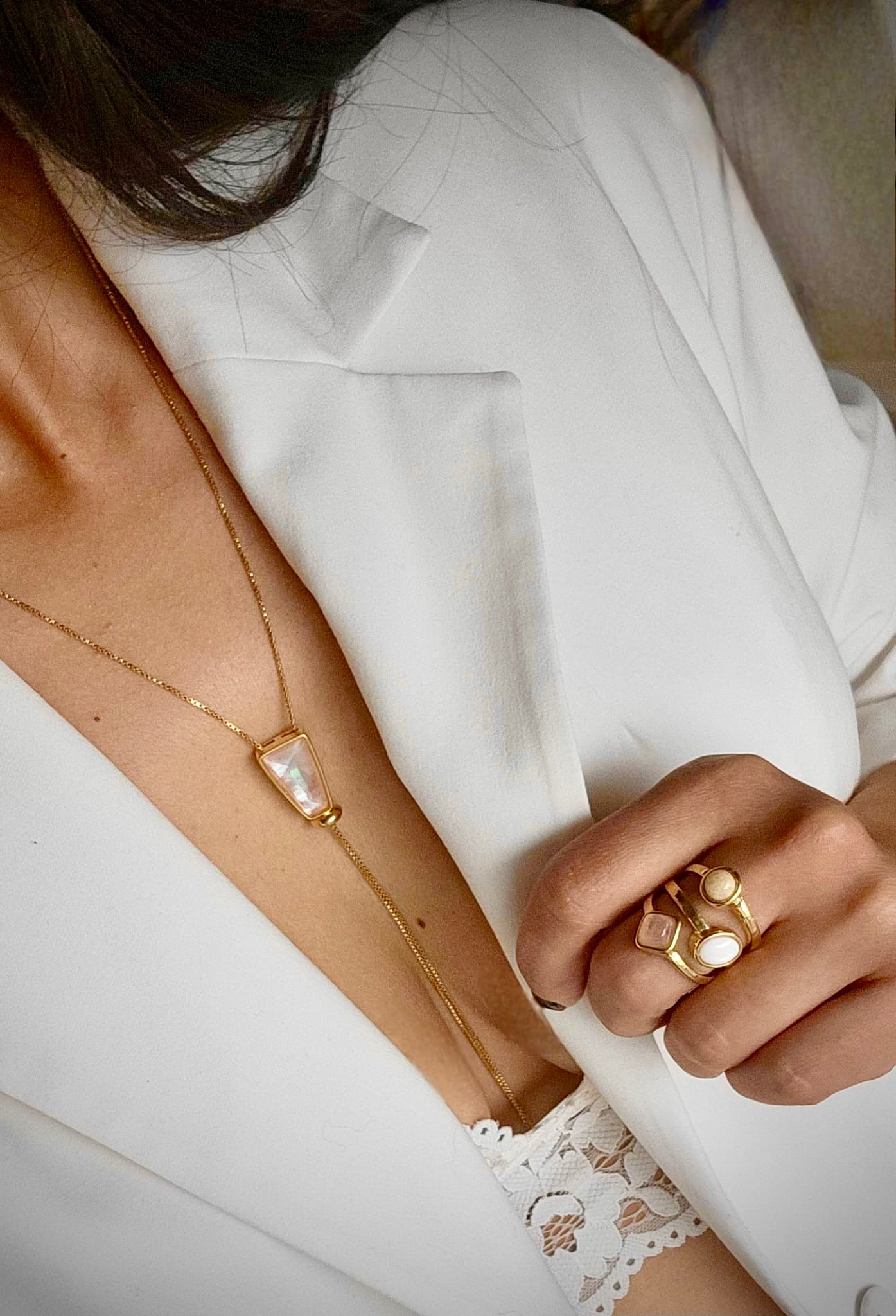 Multi - Stone Ring. Mother of Pearl, Rose Quartz & Amazonite Ring.