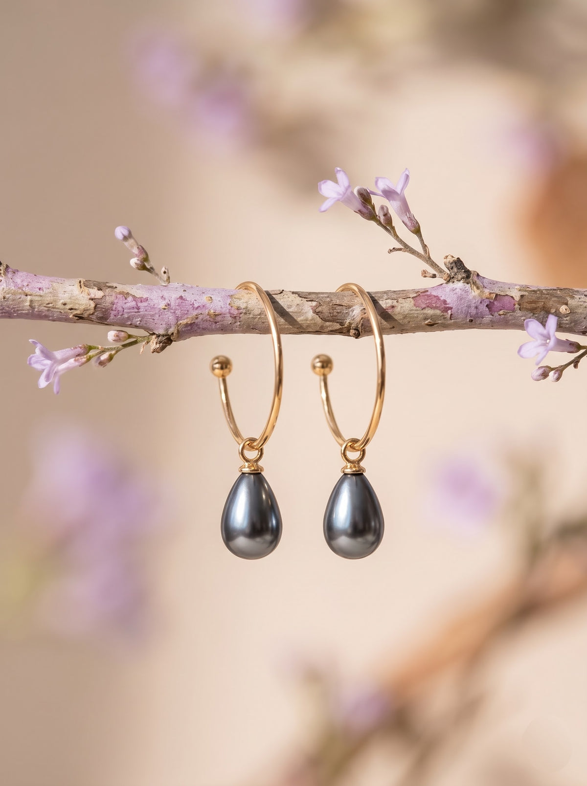 Grey Pearl Open Hoop Earrings