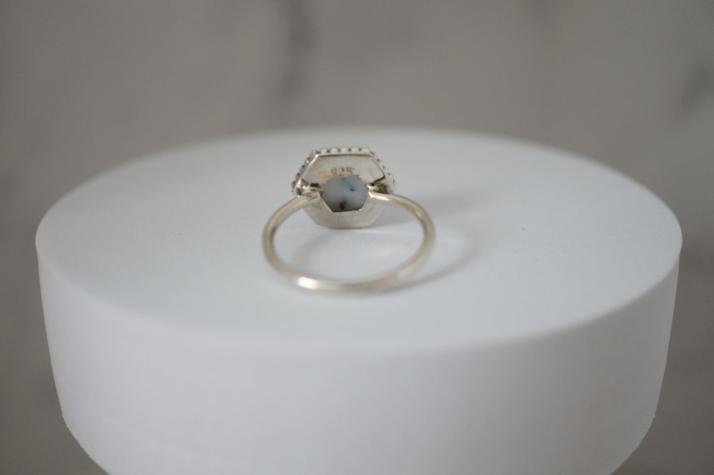 Moss Agate Hexagon Silver Ring