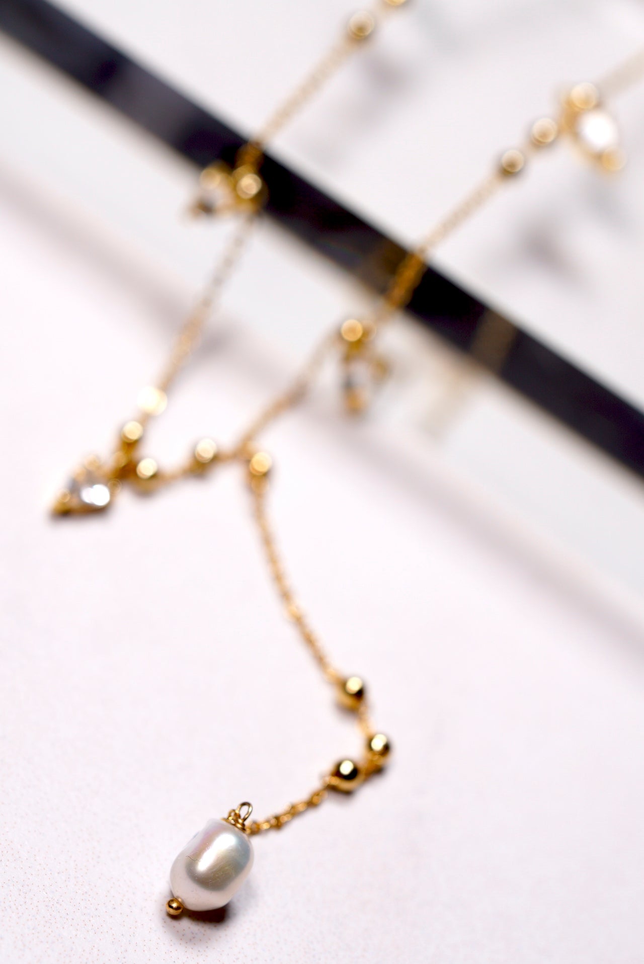 Crystal and Pearl Drop Lariat Necklace