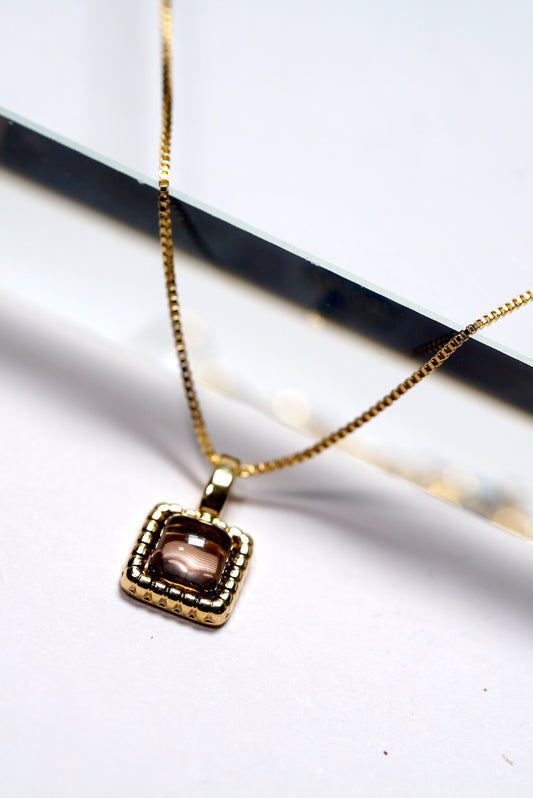 Smoky Quartz Dainty Necklace and Stud Earring Set