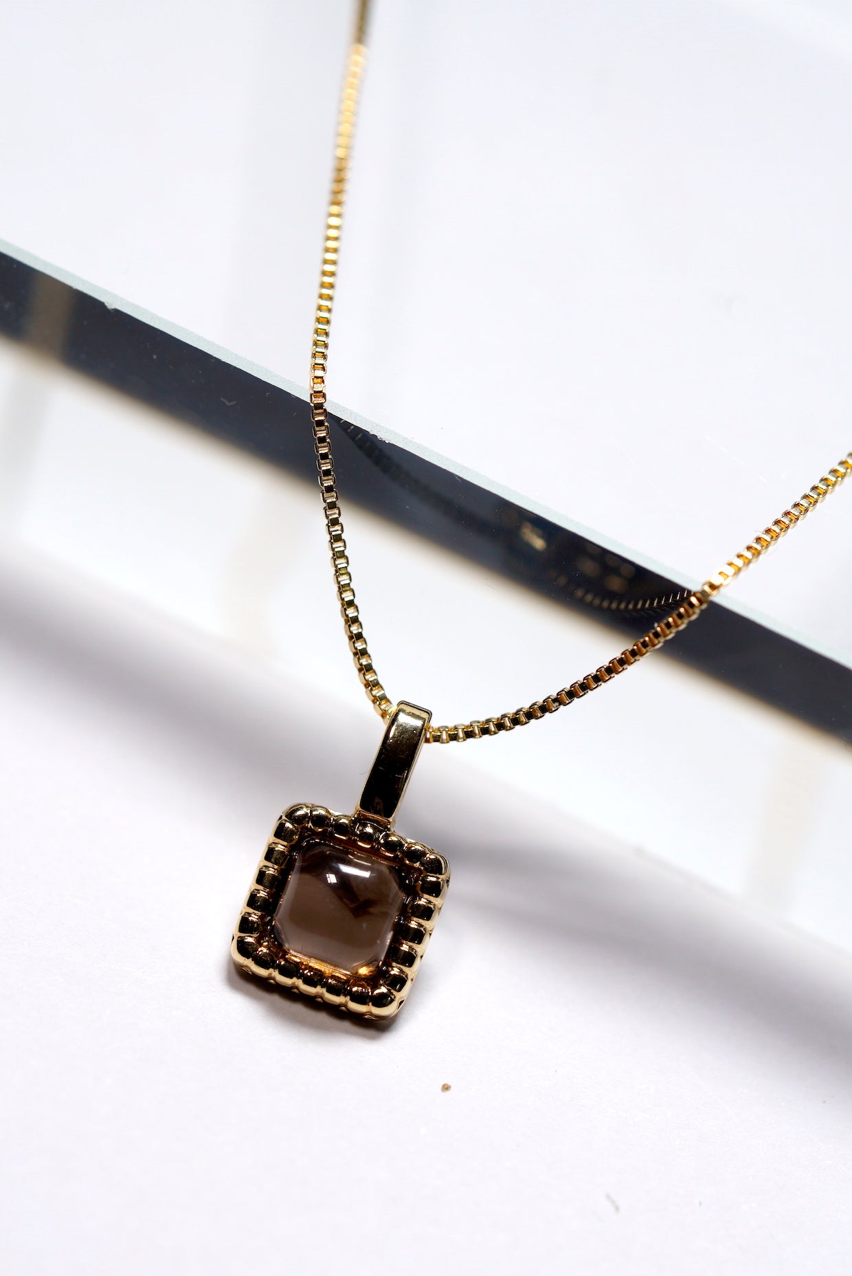 Smoky Quartz Dainty Necklace and Stud Earring Set