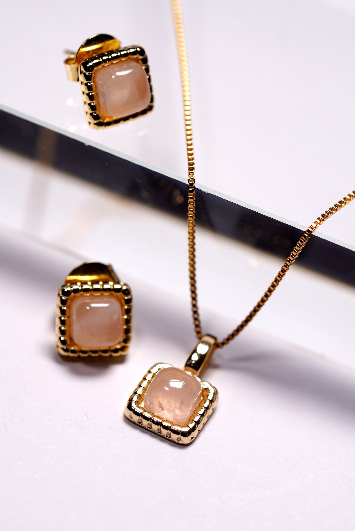 Rose Quartz Necklace and Earring Set