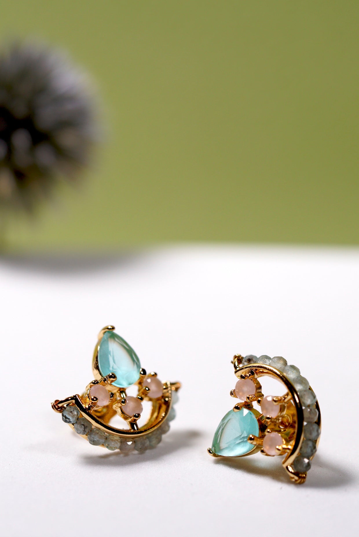 18K gold-plated aqua teardrop stud earrings, lightweight and elegant — StoneCraft Jewellery