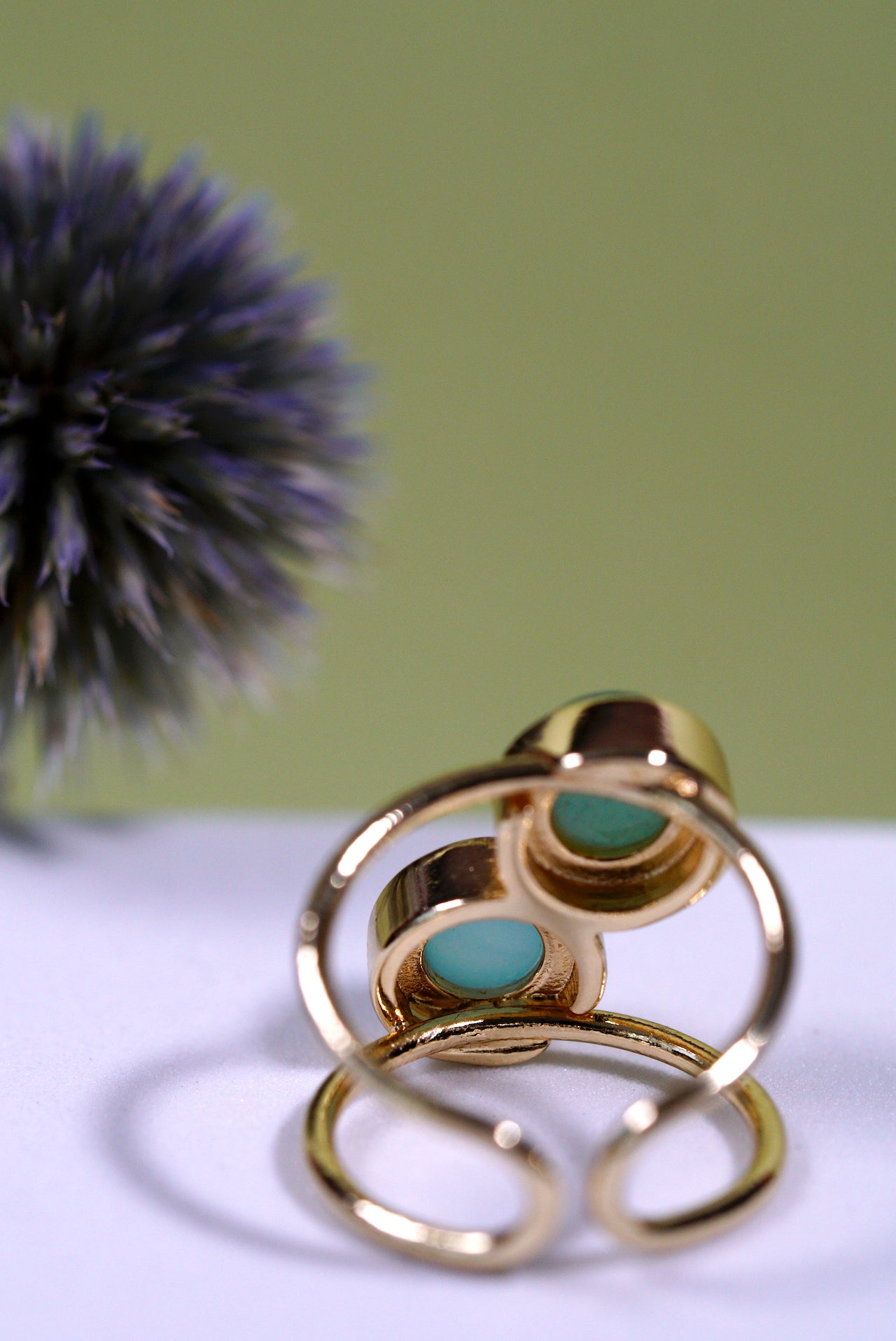 Dual Stone Cuff Ring - Green Agate, Green Quartz