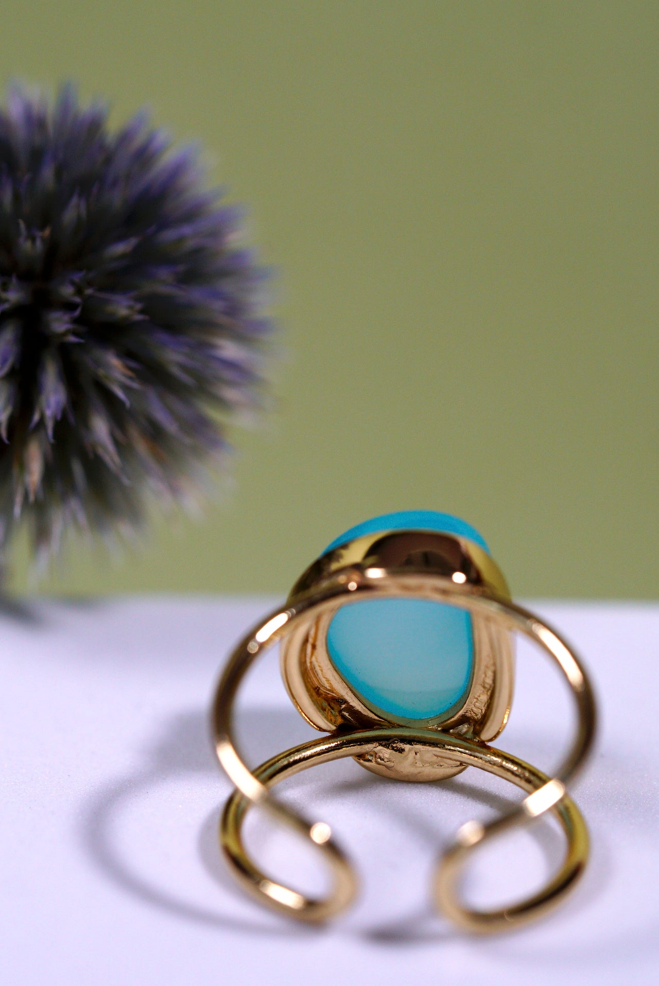 Aqua Agate Gold Plated Cuff Ring