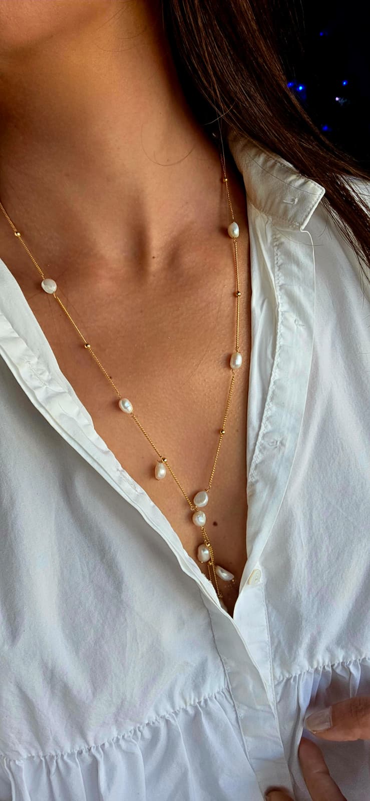 Long Pearl Lariat Necklace
