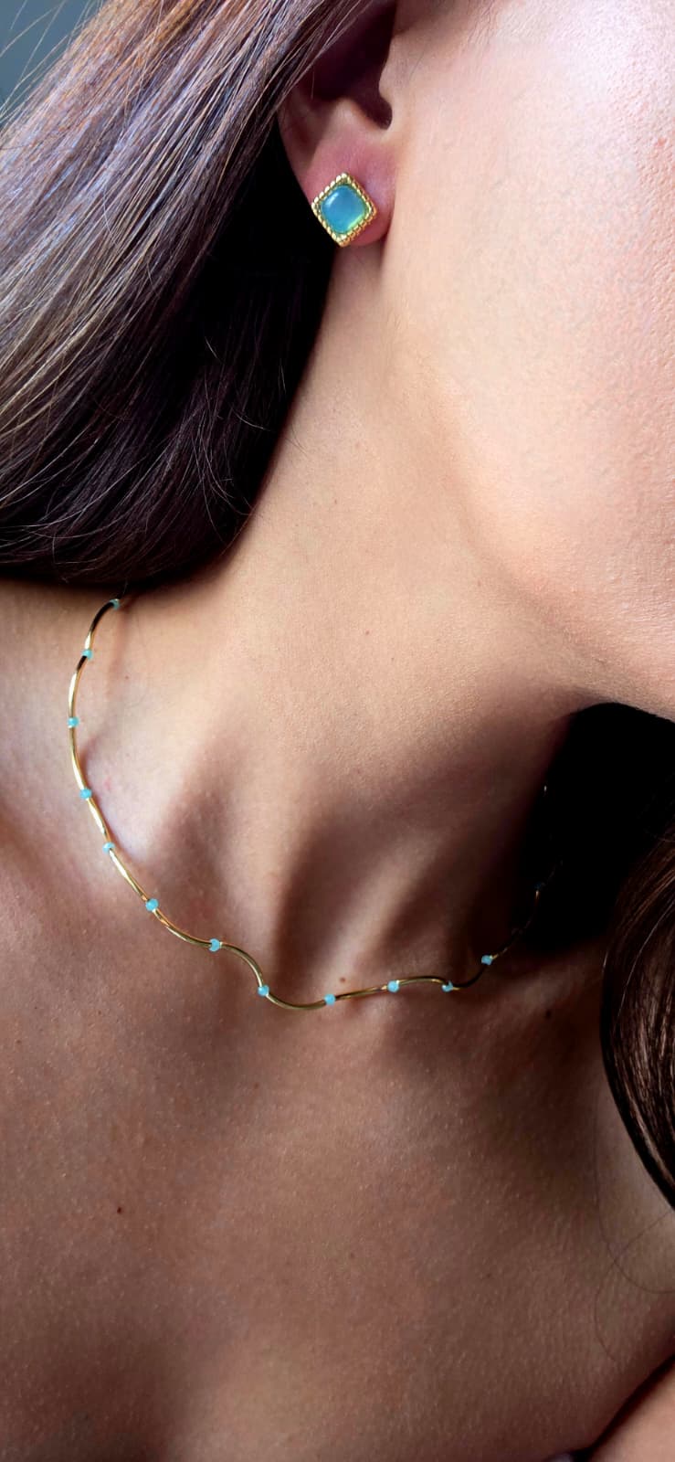 Aqua Agate Square Stud Earrings