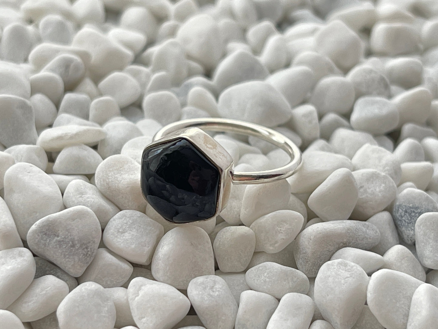 Black Onyx Sterling Silver Hexagon Ring