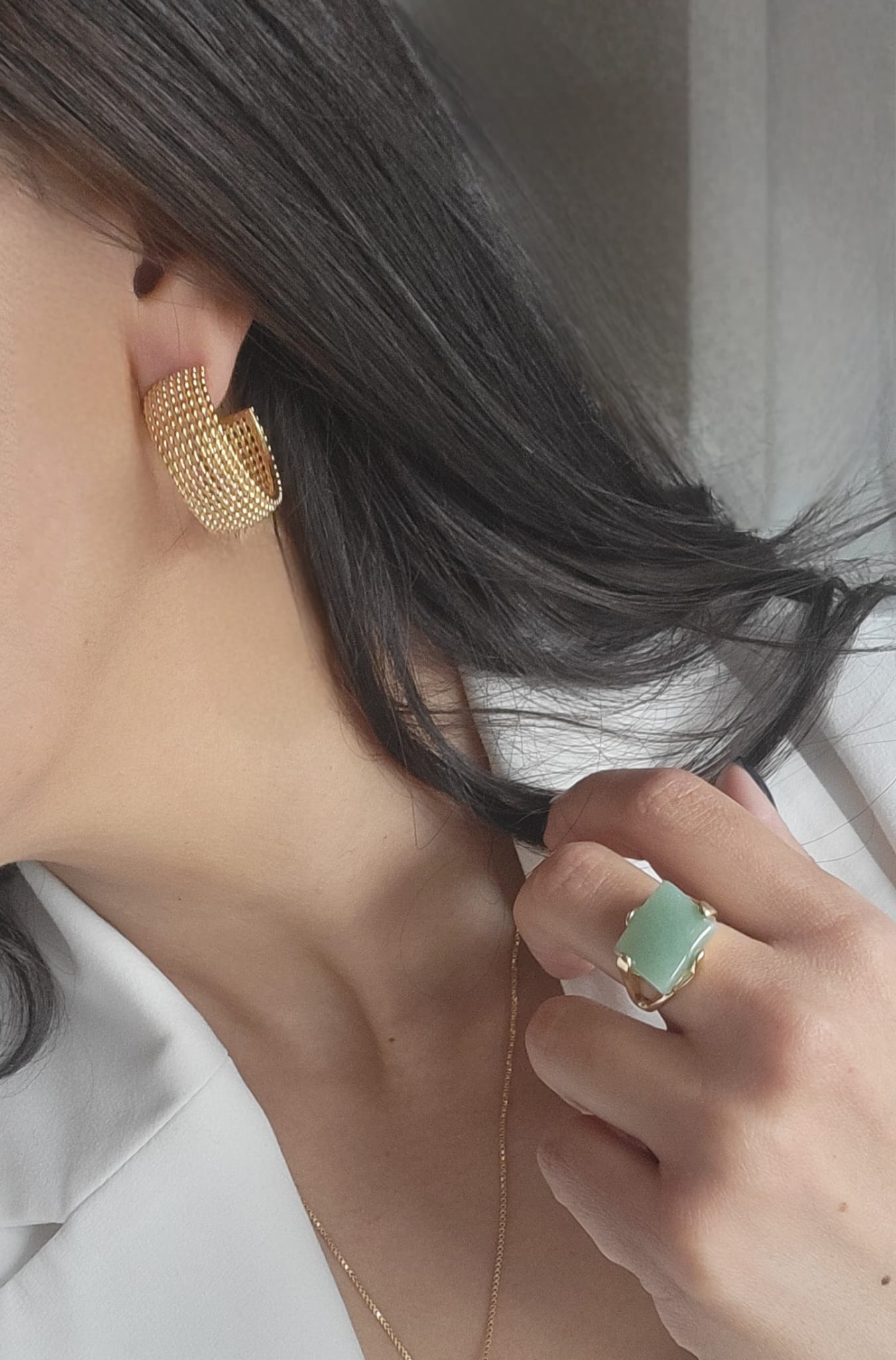 Natural Green Quartz Statement Ring