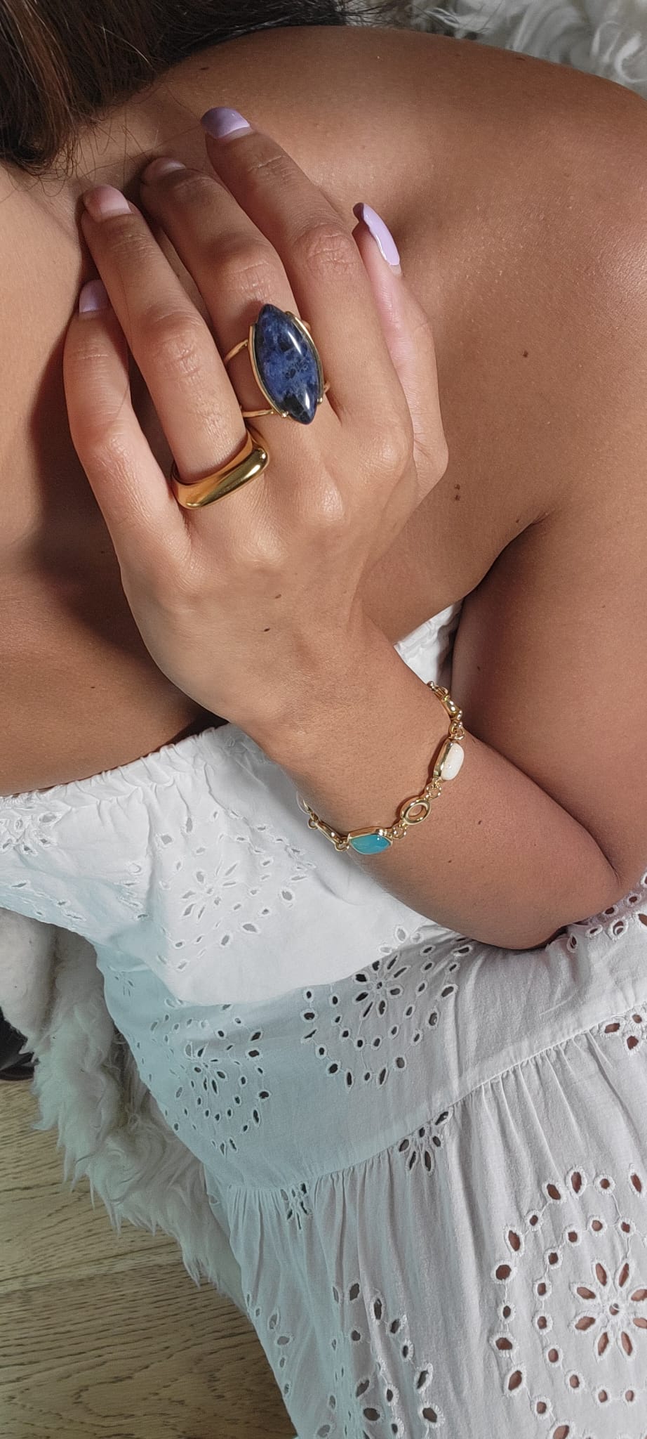 Sodalite Marquise Gold Ring