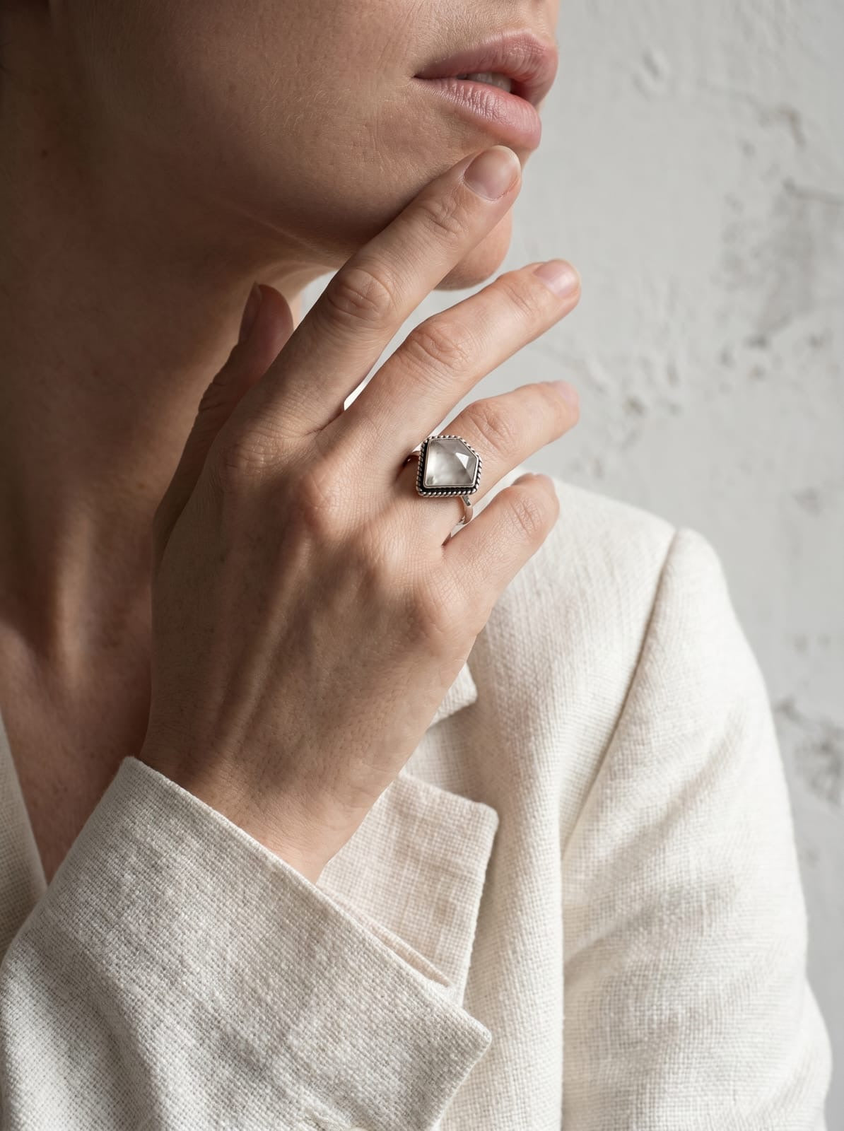 Garnet Rectangle Cabochon Sterling Silver Ring