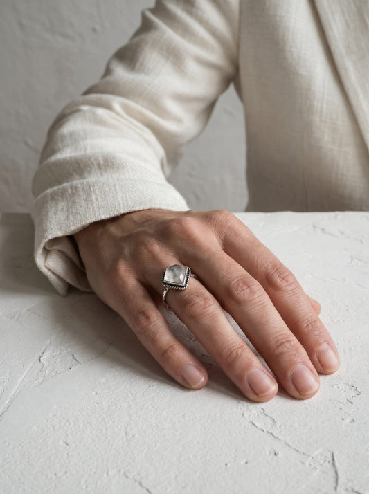 Rock Crystal Ornate Kite Sterling Silver Ring