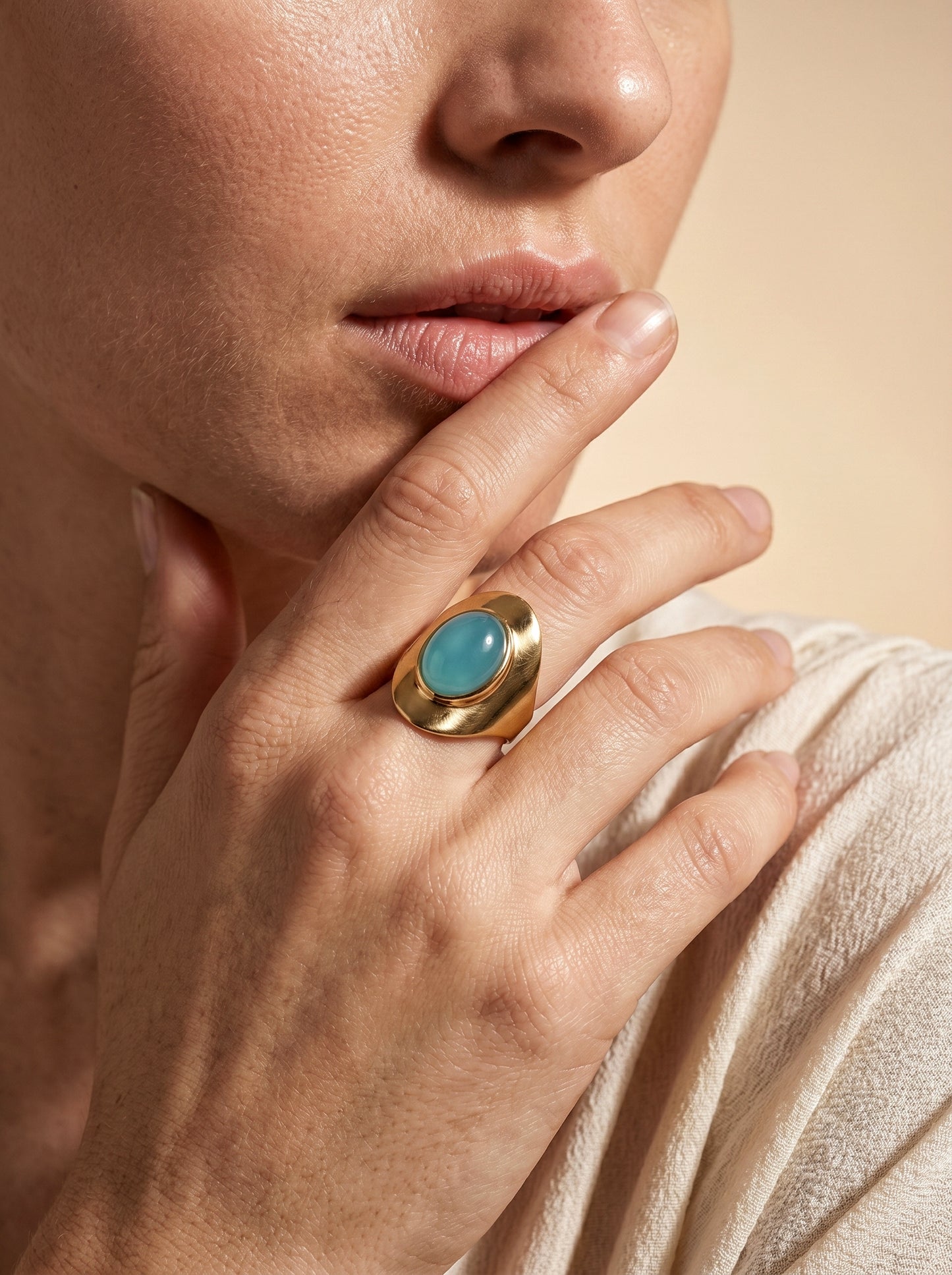 Aqua Agate Oval Statement Ring