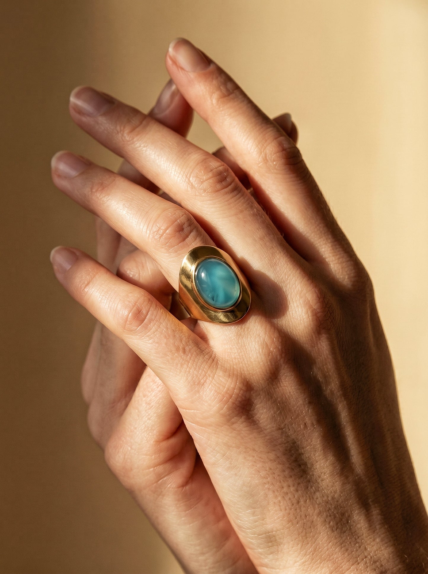 Aqua Agate Oval Statement Ring