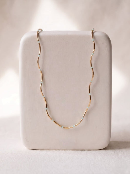 Gold Plated Aquamarine Bead Necklace