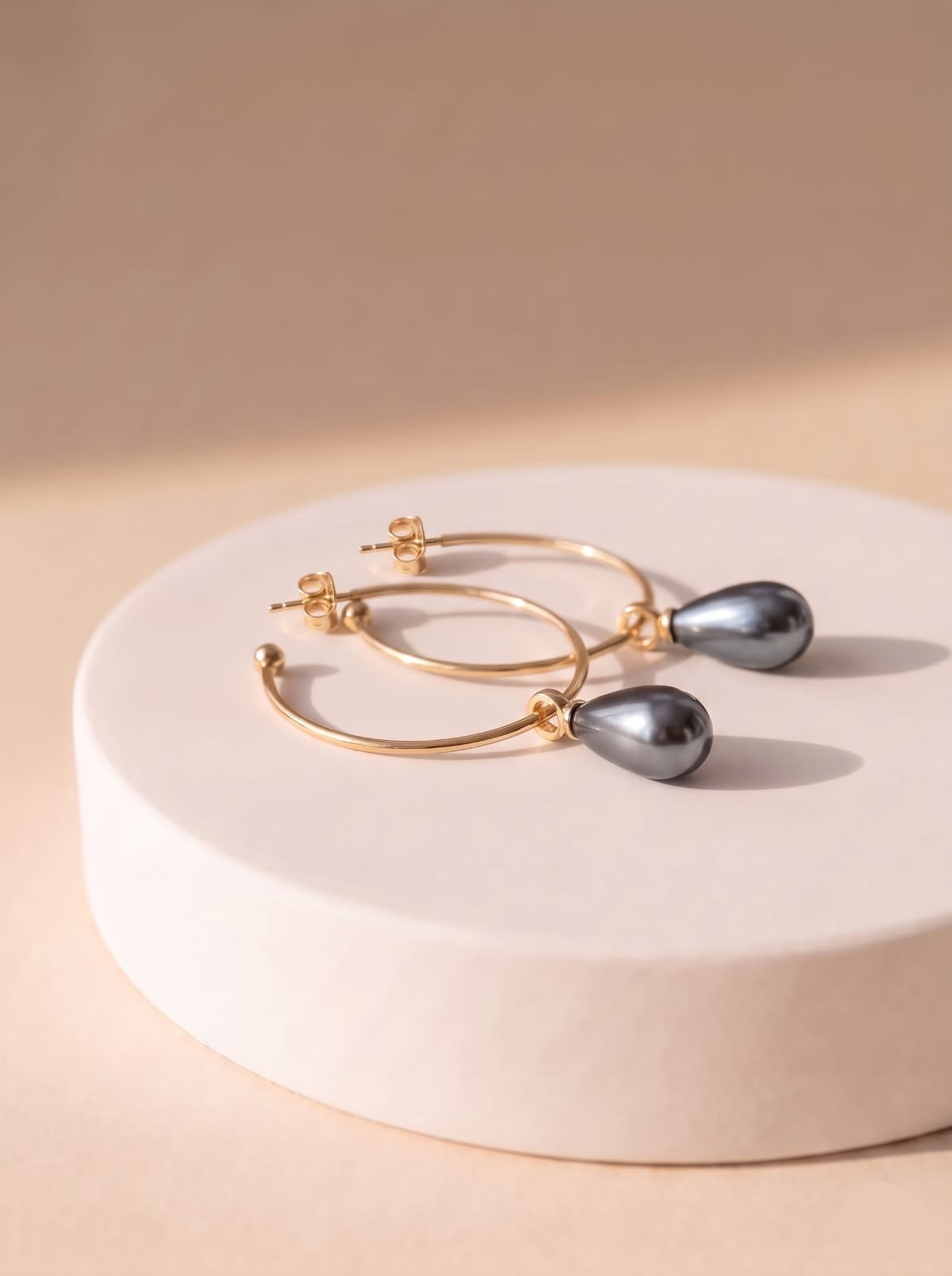 Grey Pearl Open Hoop Earrings