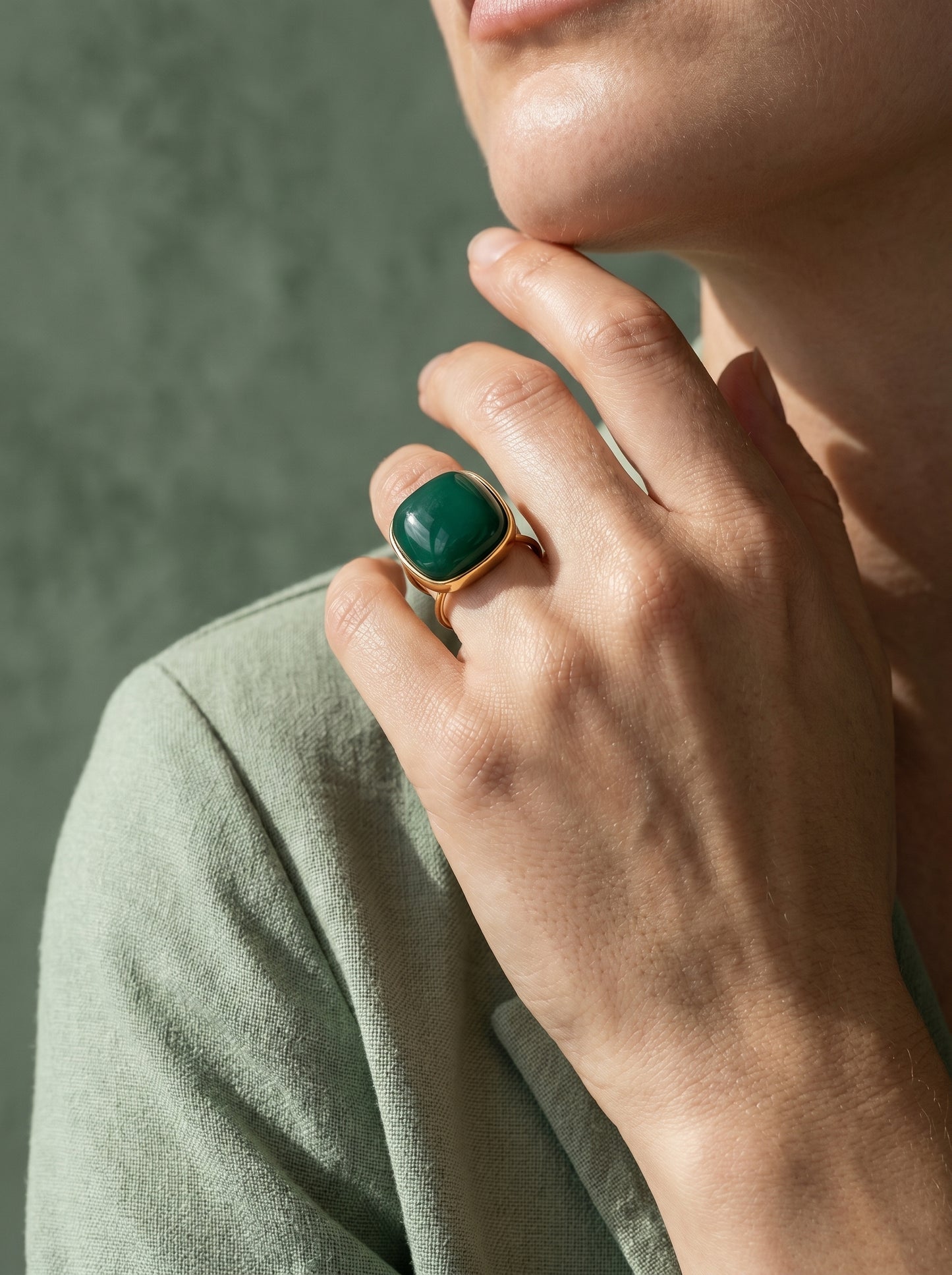 Green Agate Statement Ring