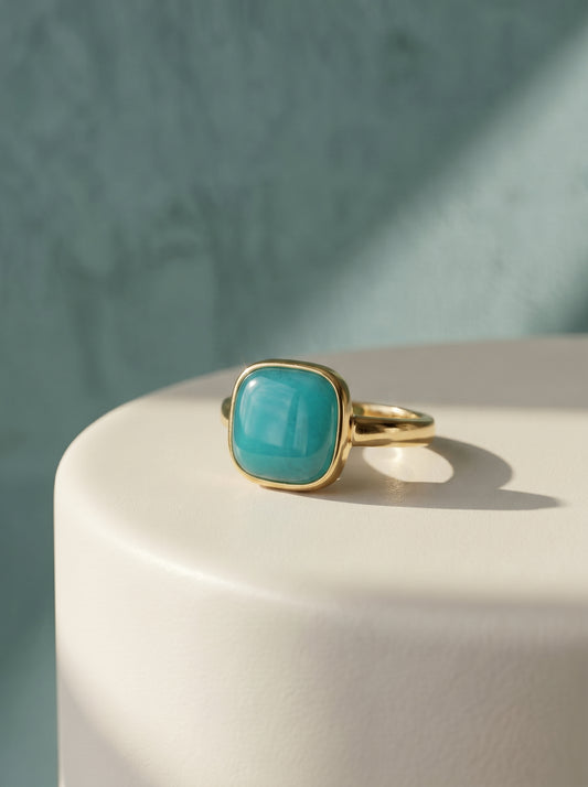 Aqua Agate Cushion Ring