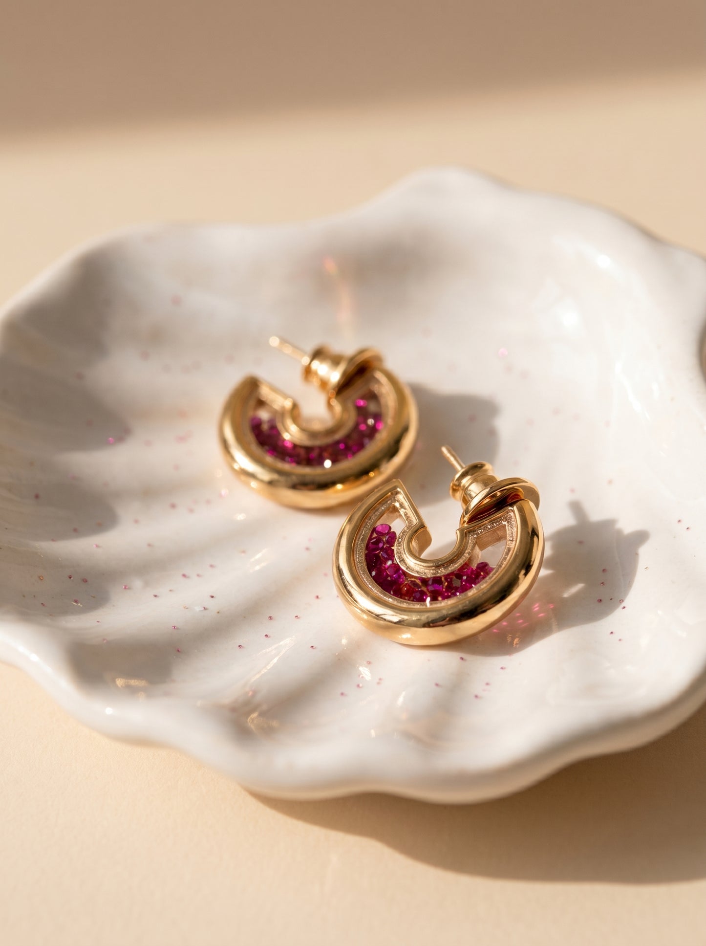 Pink Sparkle Gold Hoops