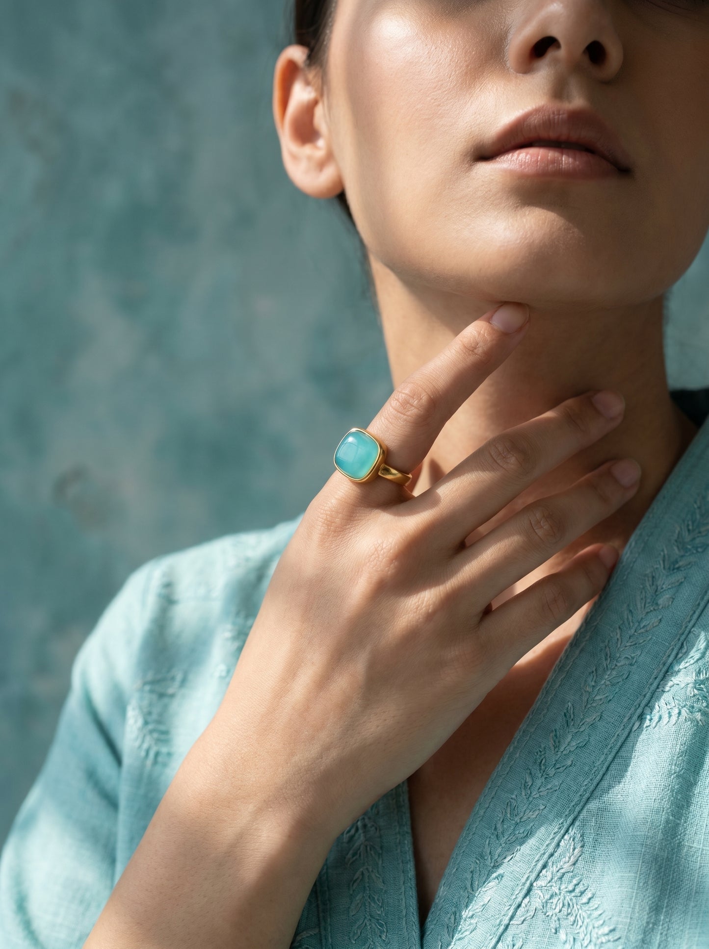 Aqua Agate Cushion Ring