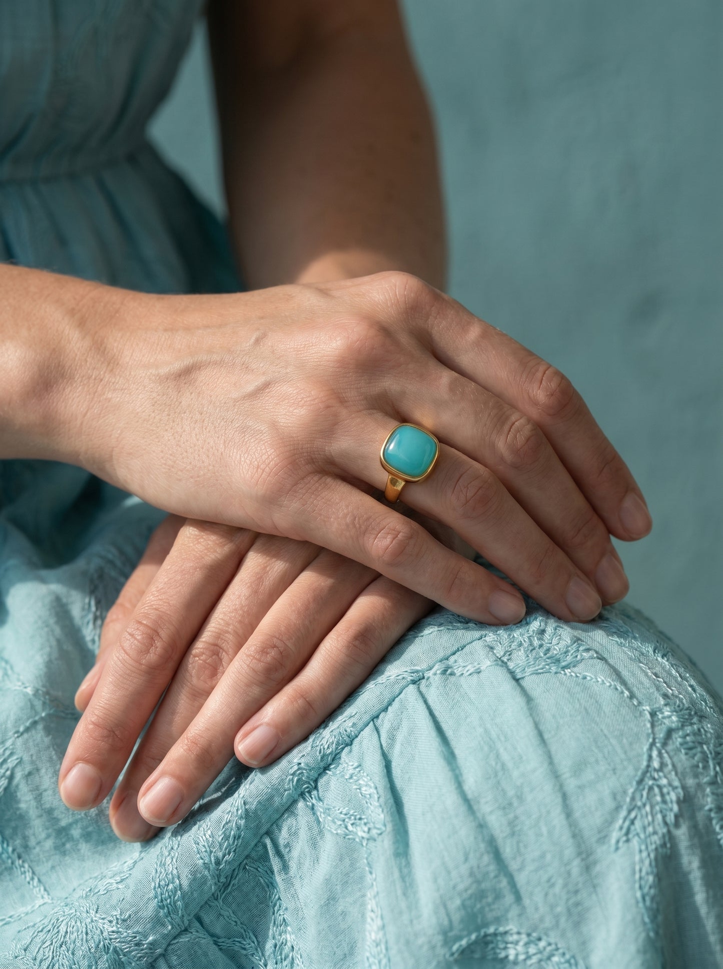 Aqua Agate Cushion Ring