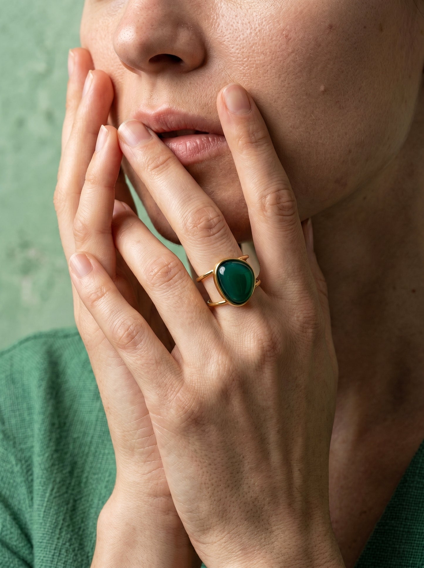 Green Agate Cuff Ring