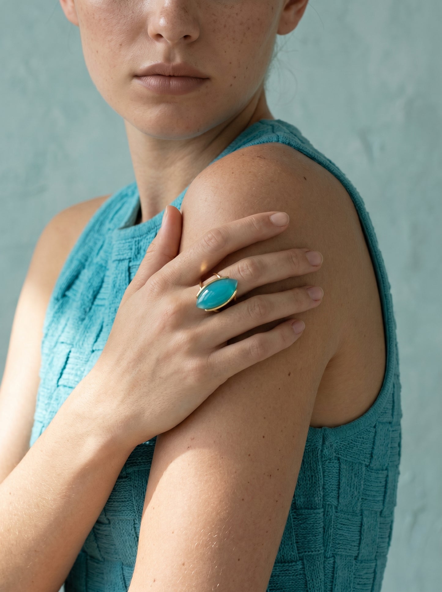 Agate Marquise Gold-Plated Ring