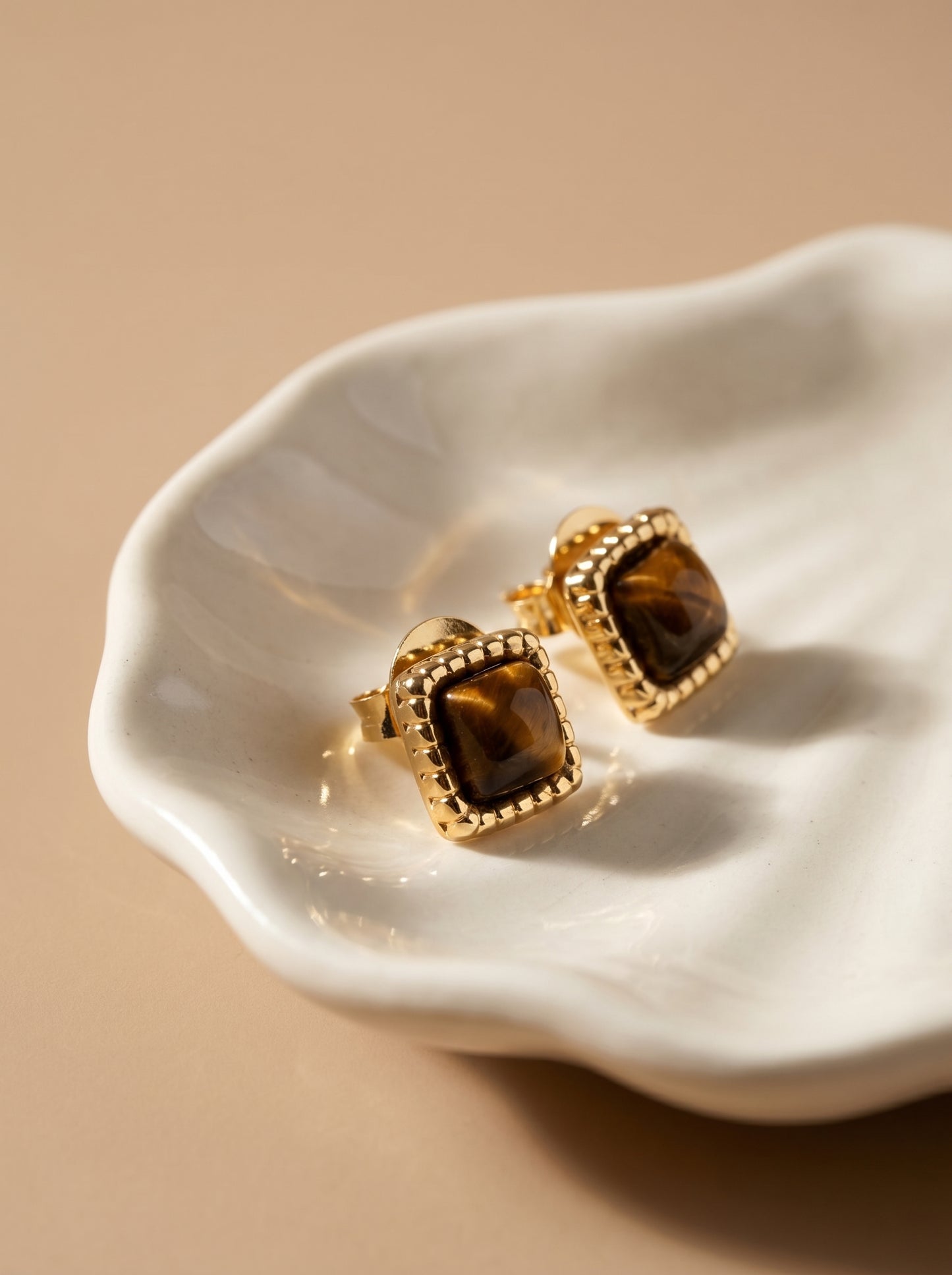 Tiger's Eye Square Stud Earrings