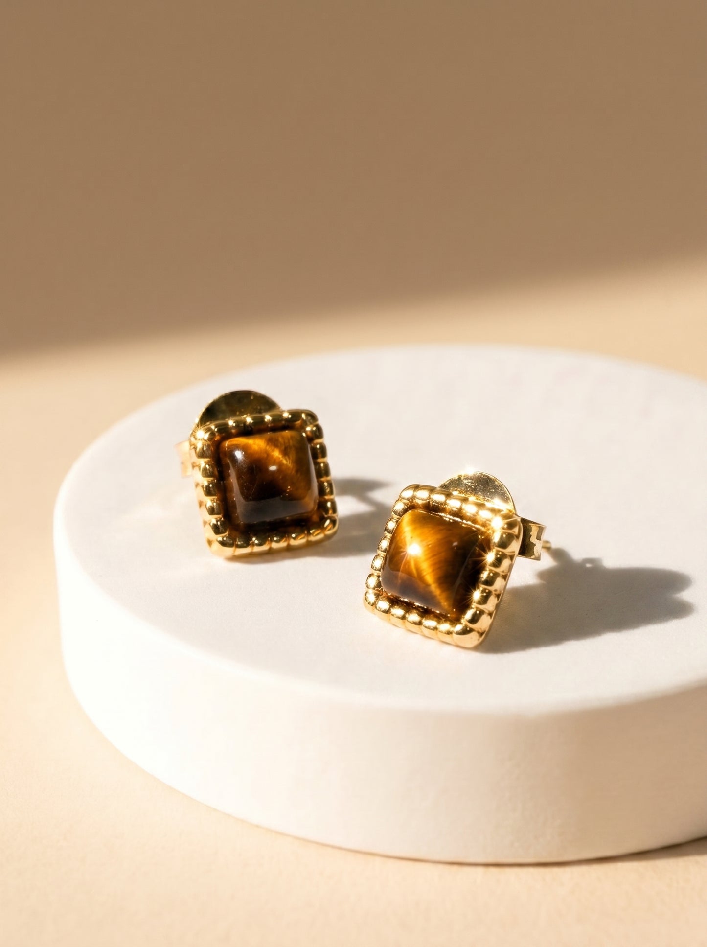 Tiger's Eye Square Stud Earrings