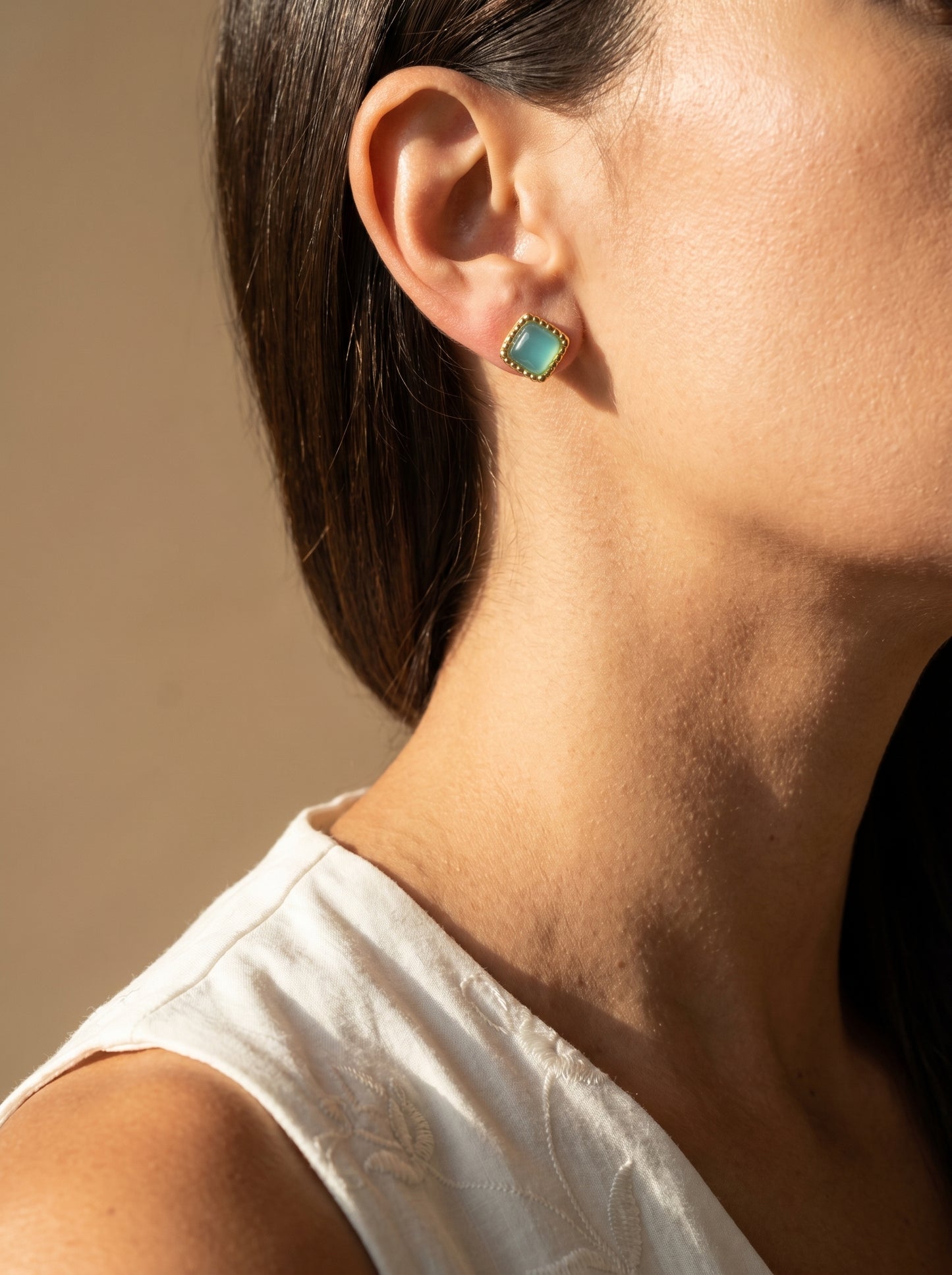 Aqua Agate Square Stud Earrings