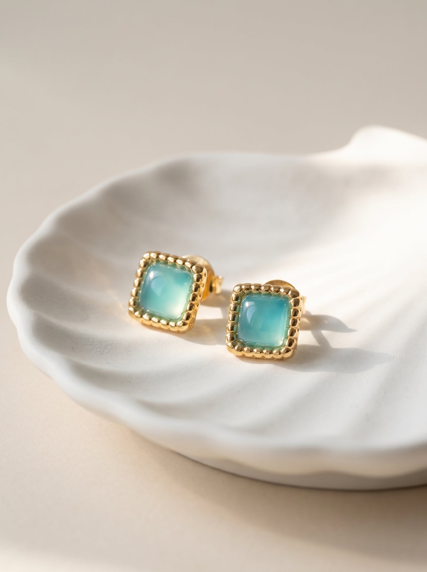 Aqua Agate Square Stud Earrings