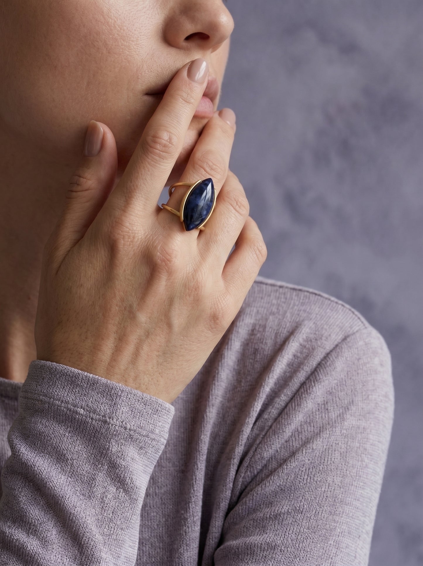 Sodalite Marquise Gold Ring