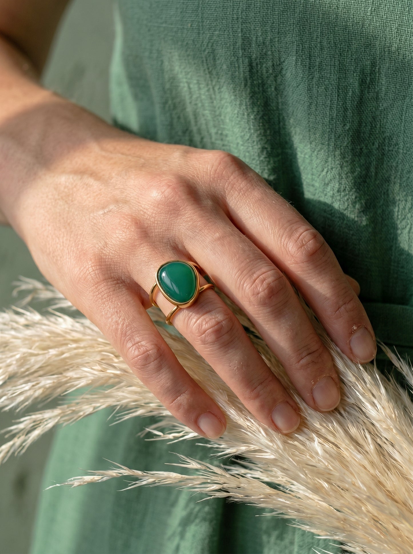 Green Agate Cuff Ring