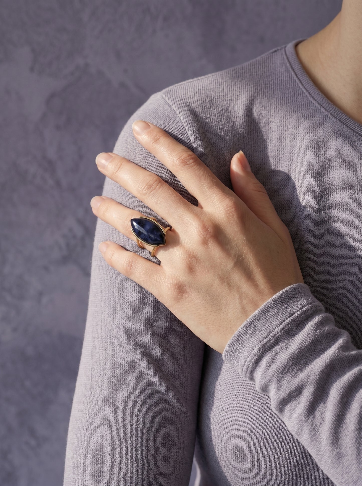 Sodalite Marquise Gold Ring