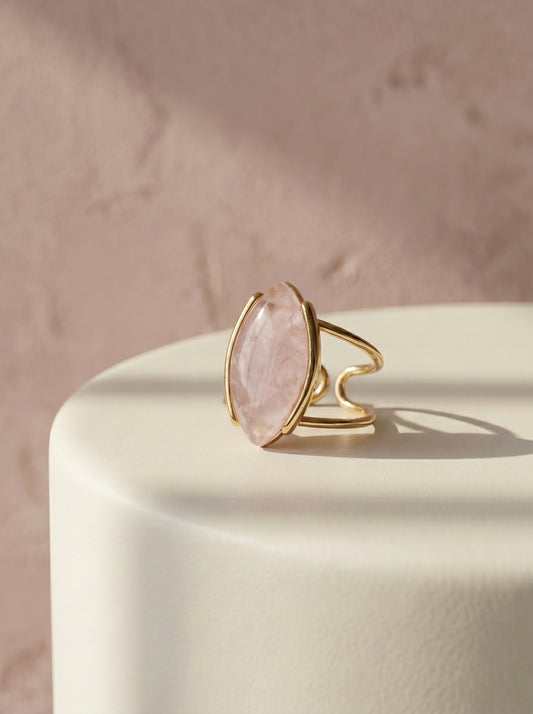 Rose Quartz Marquise Gold Ring
