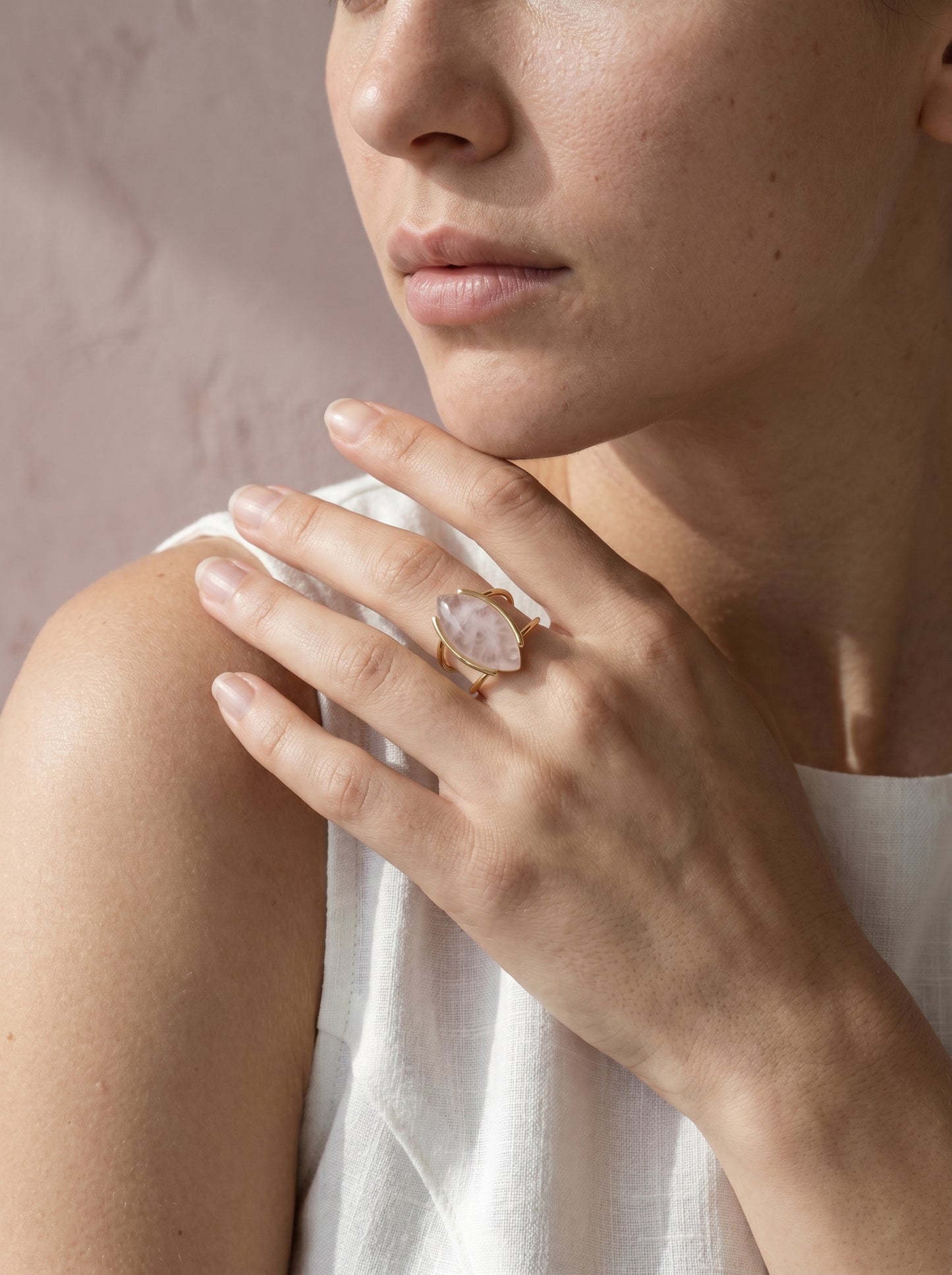 Rose Quartz Marquise Gold Ring