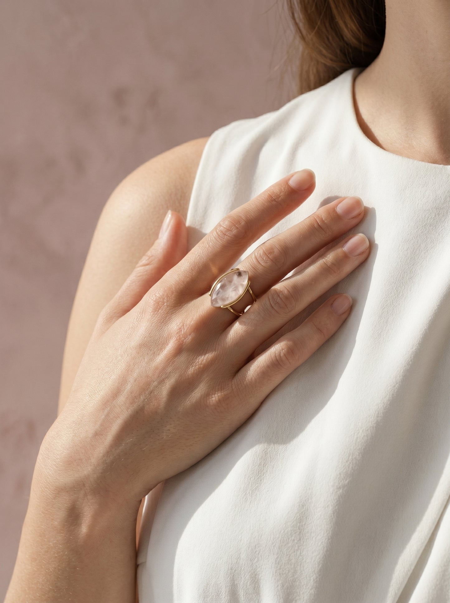 Rose Quartz Marquise Gold Ring