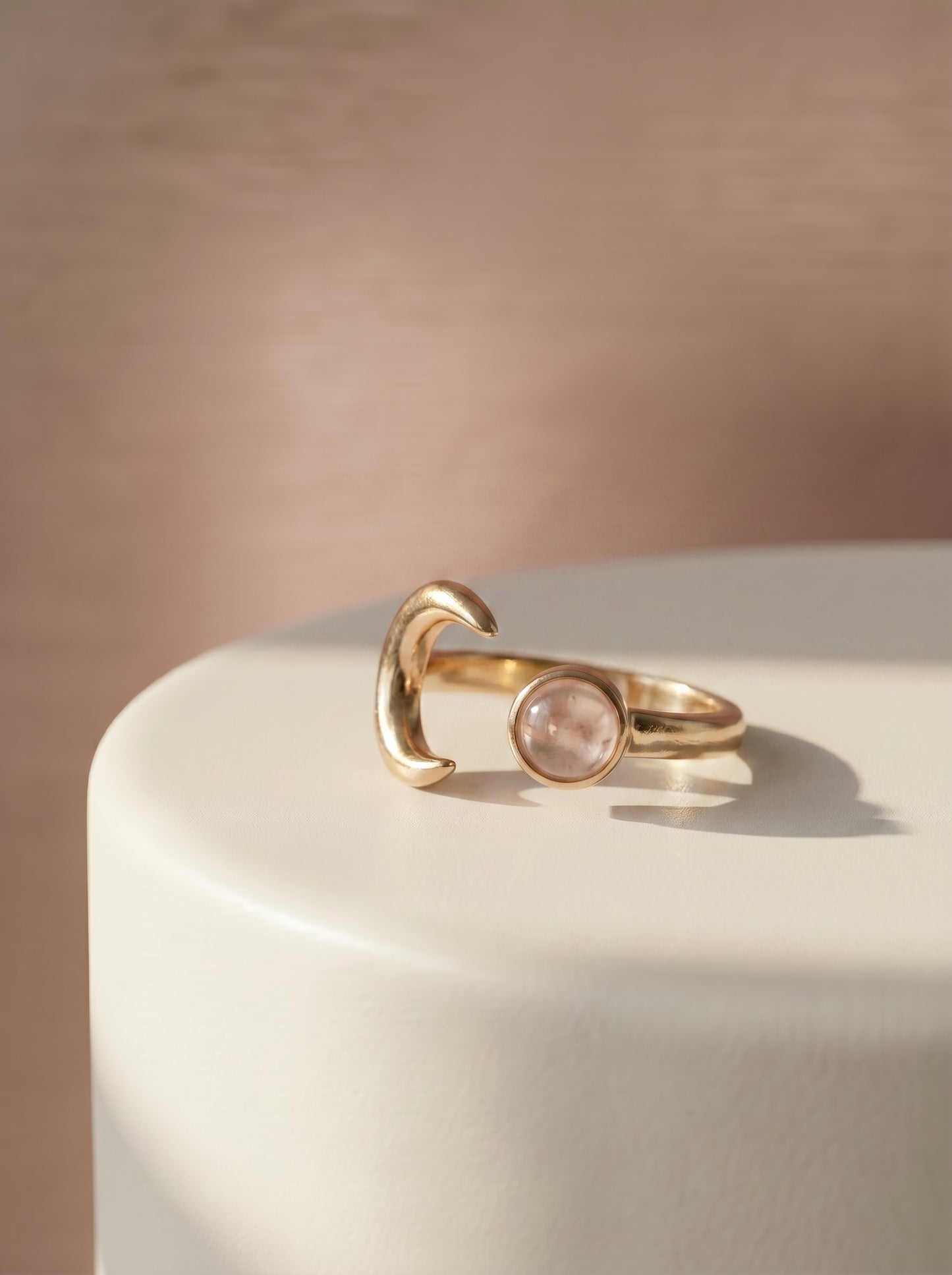 Moon and Rose Quartz Stone Ring