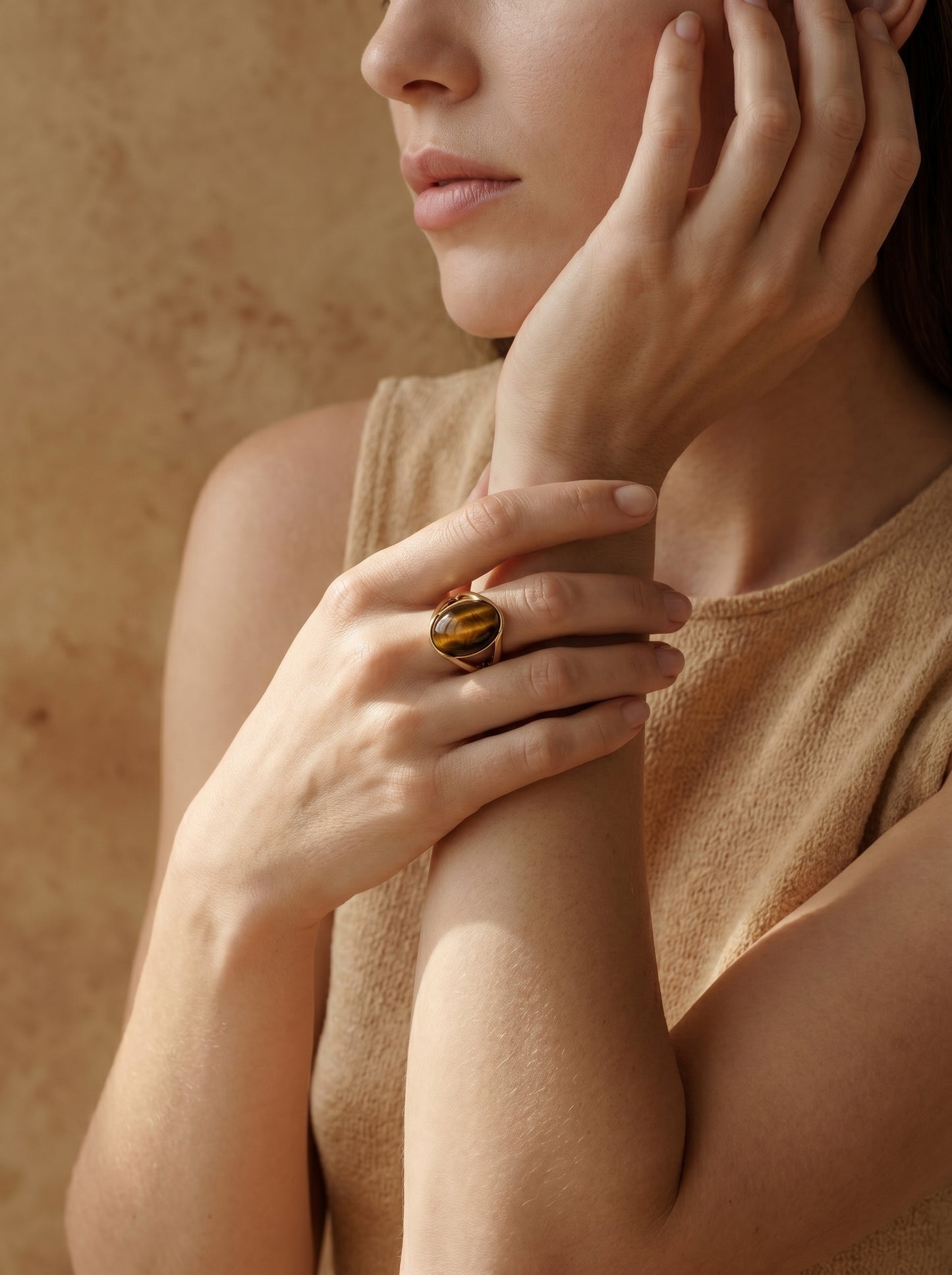 TIger's Eye Oval Gold Plated Ring