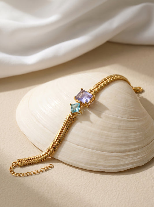 Amethyst and Topaz Gold - Plated Snake Bracelet