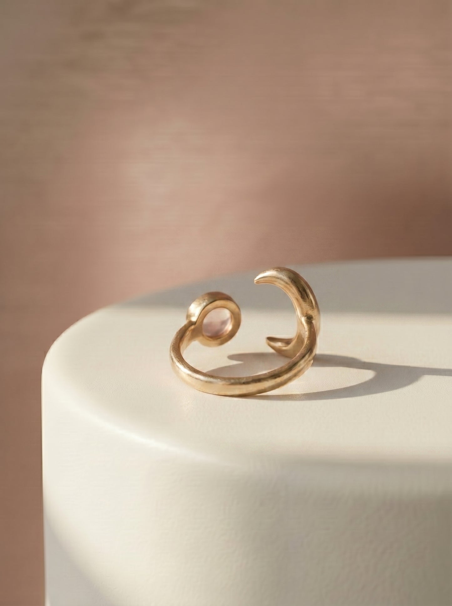 Moon and Rose Quartz Stone Ring