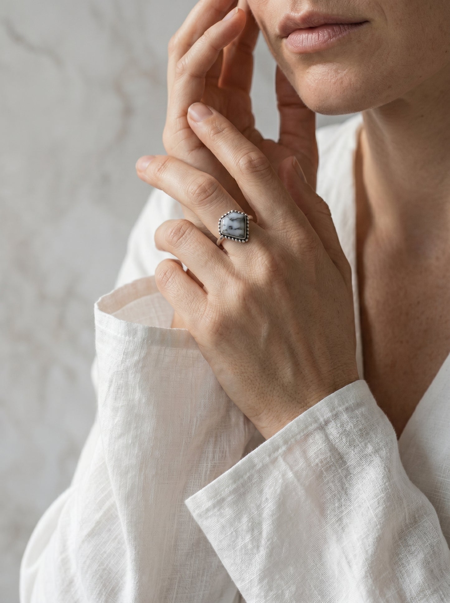 Dendrite Opal Kite Sterling Silver Ring