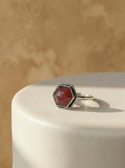 Red Onyx Hexagon Sterling Silver Ring