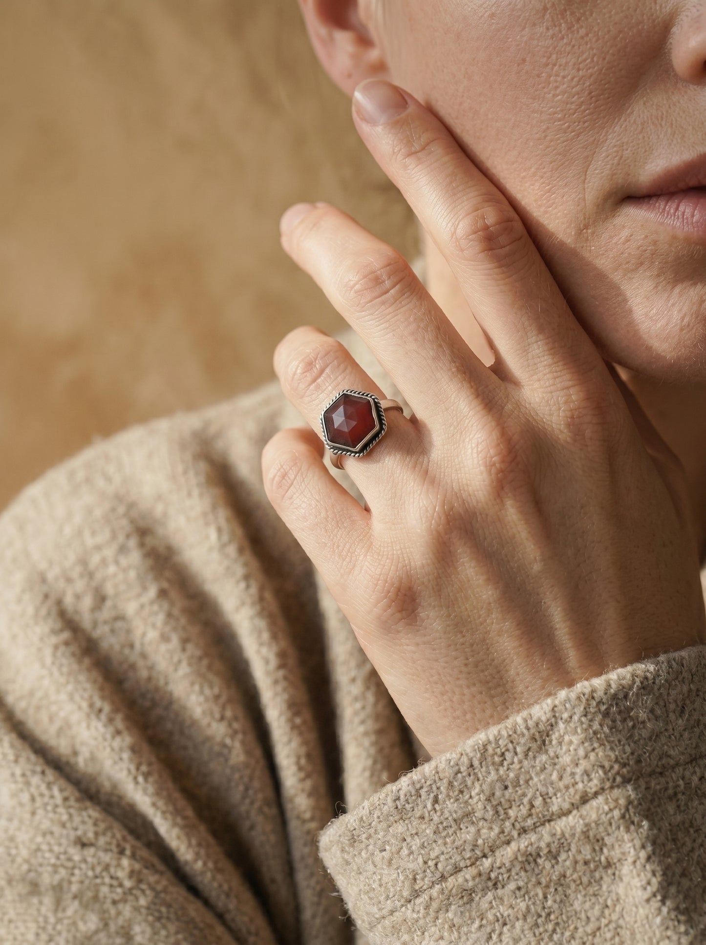 Red Onyx Hexagon Sterling Silver Ring