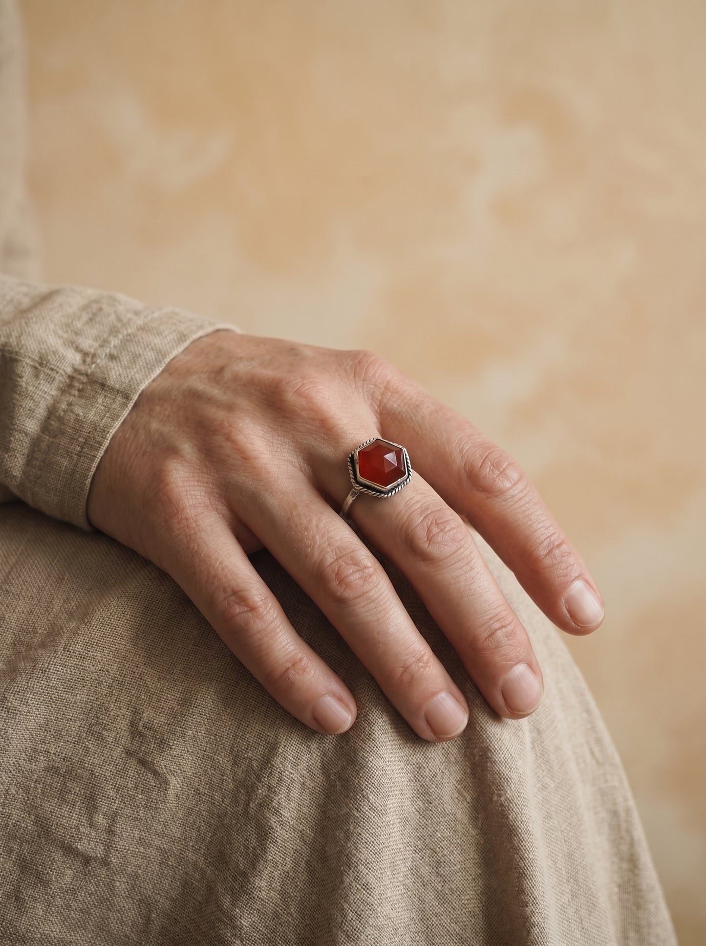 Red Onyx Hexagon Sterling Silver Ring