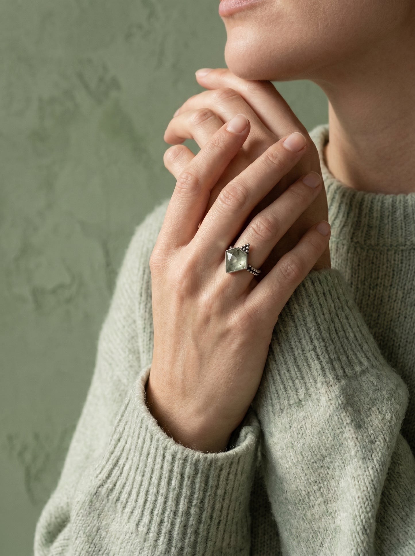 Prehnite Boho Kite Sterling Silver Ring