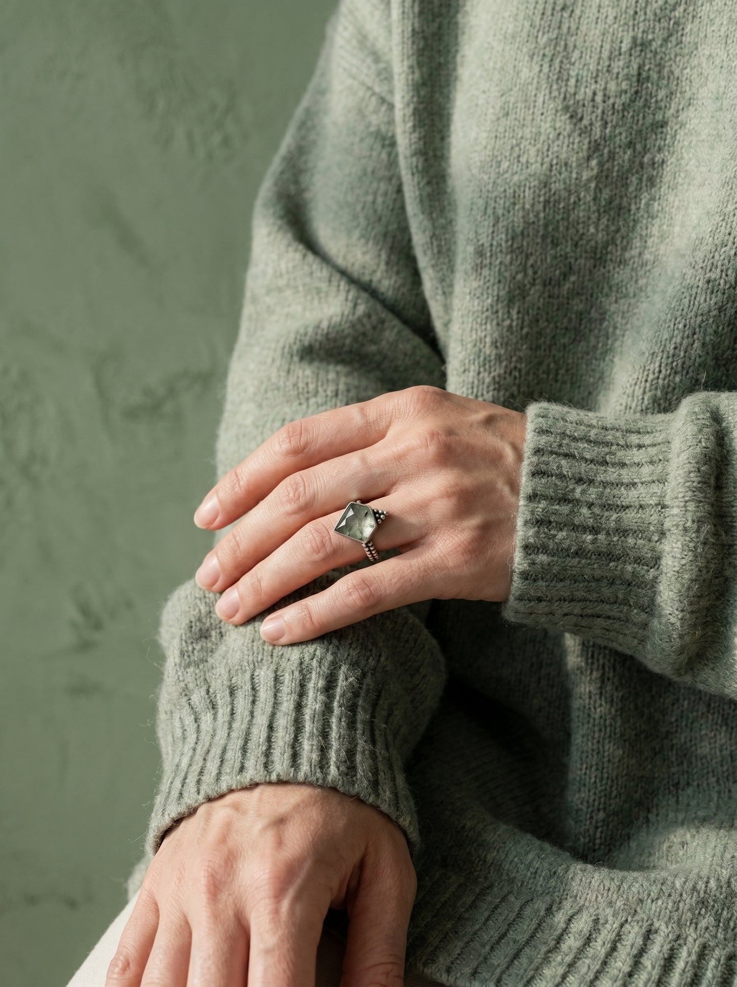Prehnite Boho Kite Sterling Silver Ring