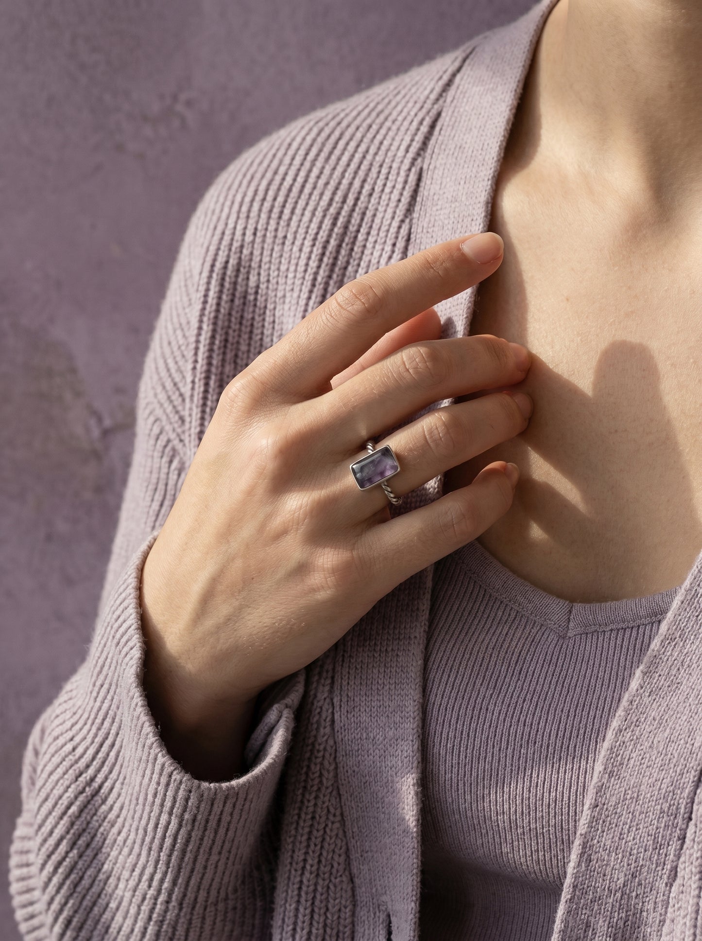 Amethyst Rectangle Cabochon Sterling Silver Ring